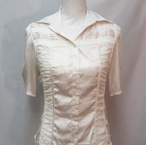 Bebe Button Down Silk & Lace Top